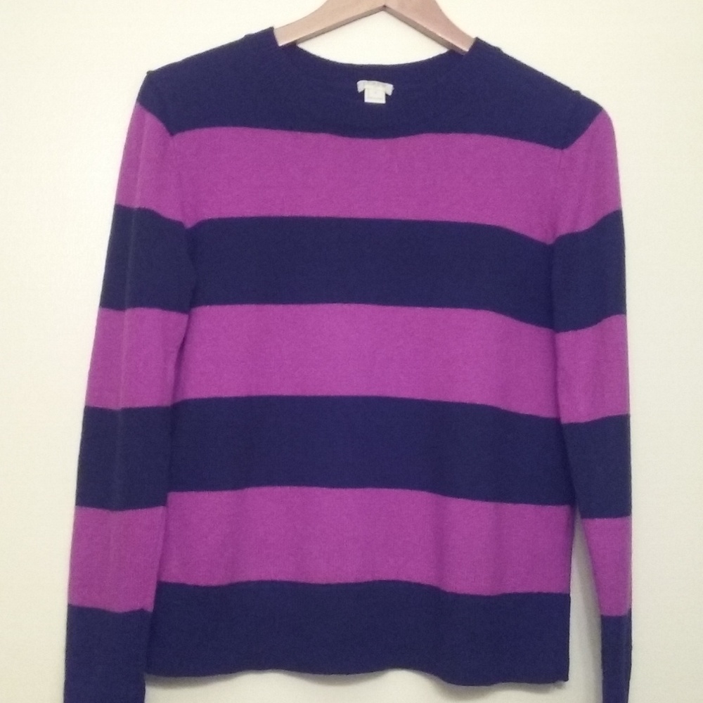 Classic J CREW Navy/Fuschia Wide Stripe Sweater